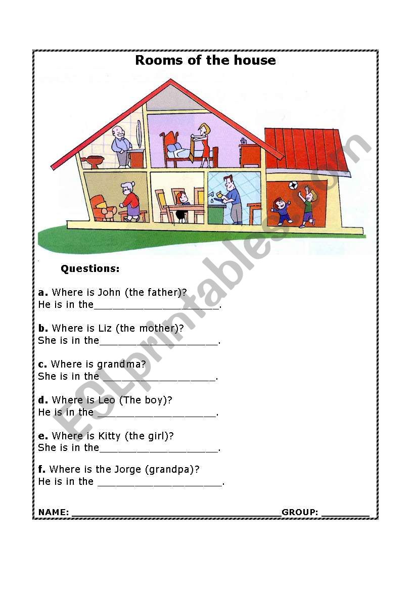 Rooms of the house worksheet