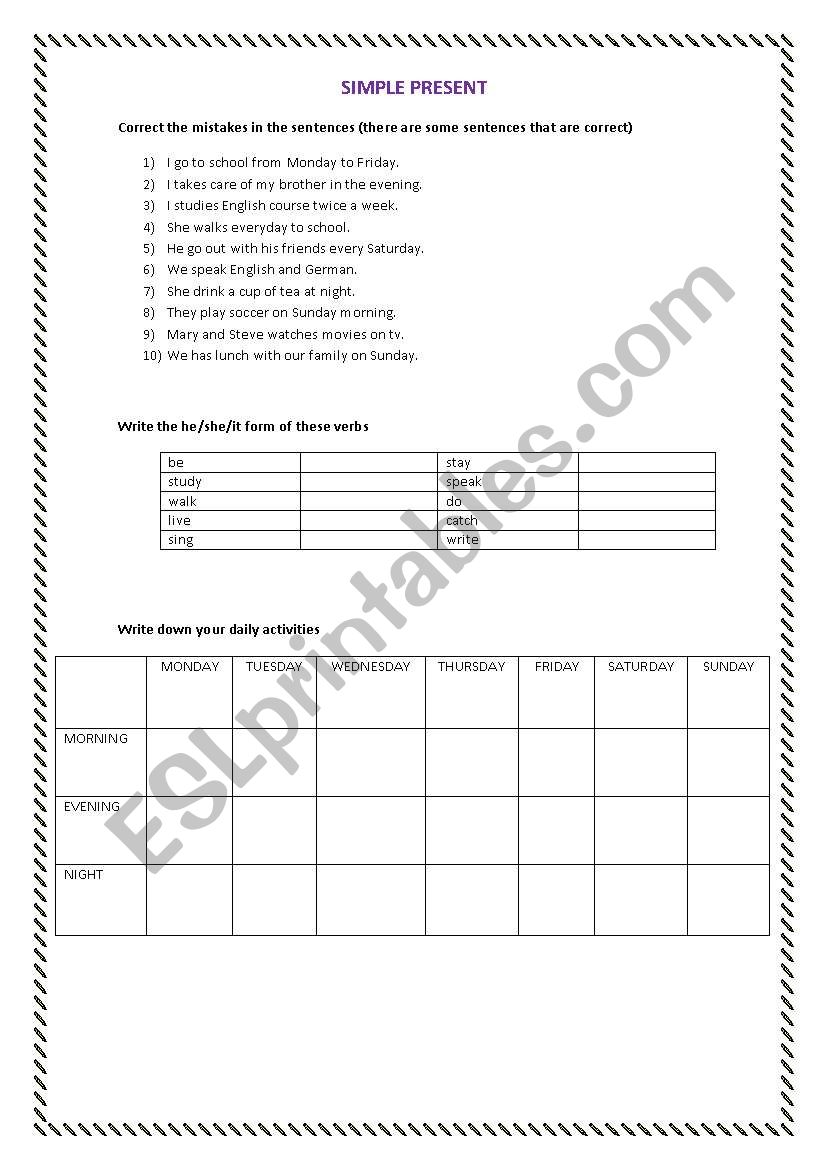 Simple Present Activities worksheet