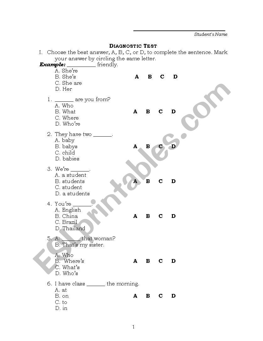 Diagnostic / Final Grammar Test