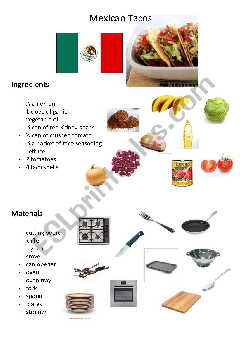 Mexican Tacos Recipe worksheet