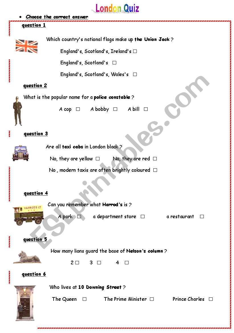 The London Quiz worksheet