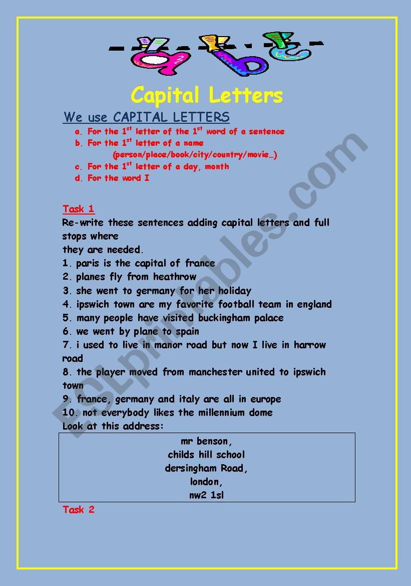 Capital Letters worksheet