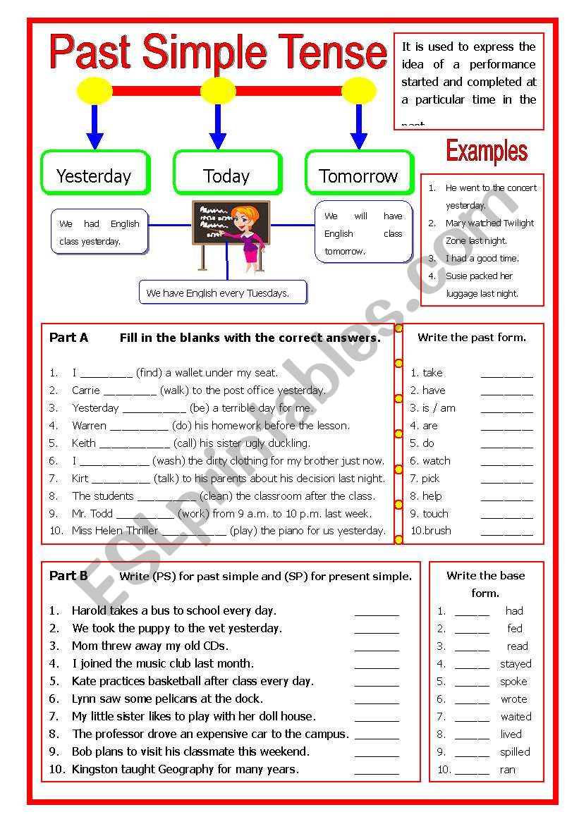 Past Simple Tense - Keys worksheet