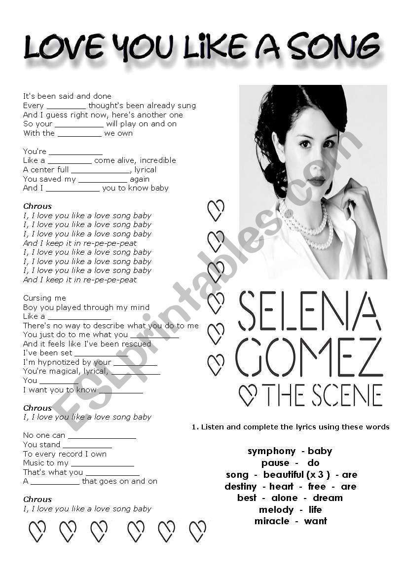 Love You Like A Song Esl Worksheet By Cris M