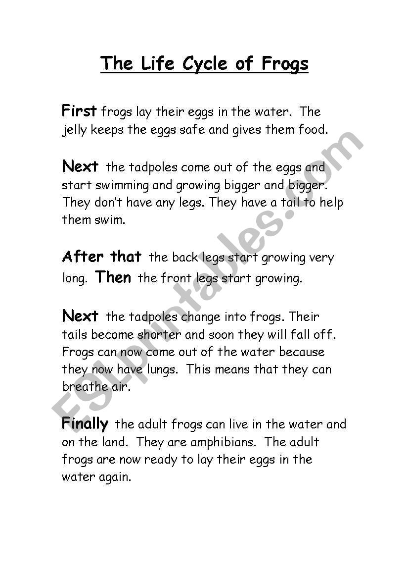 The Life Cycle Of Frogs worksheet