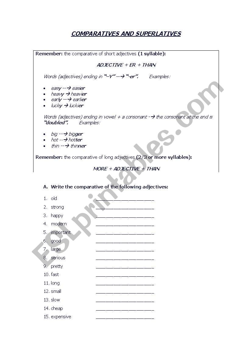 comparisons worksheet