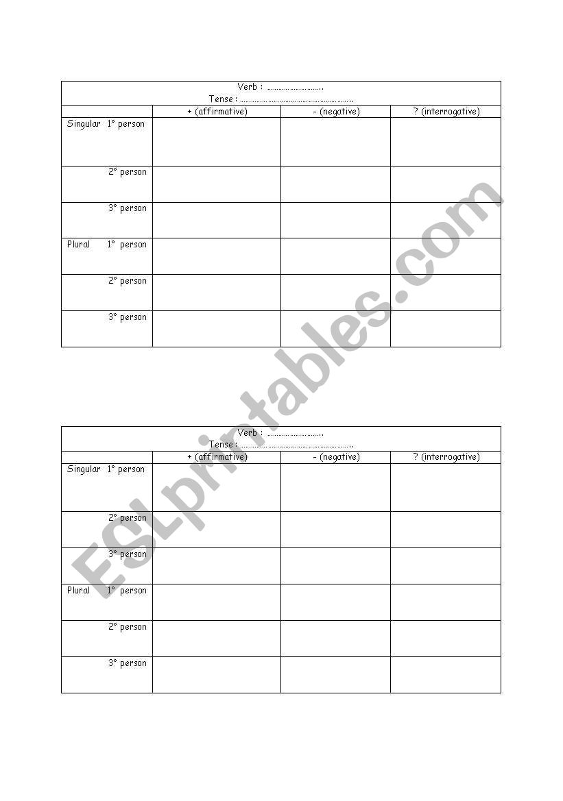 grid for verbs worksheet