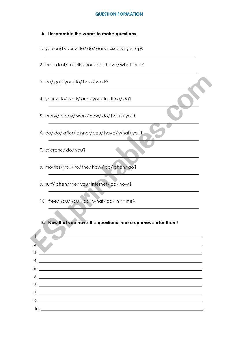 QUESTION FORMATION - DO/ DOES worksheet