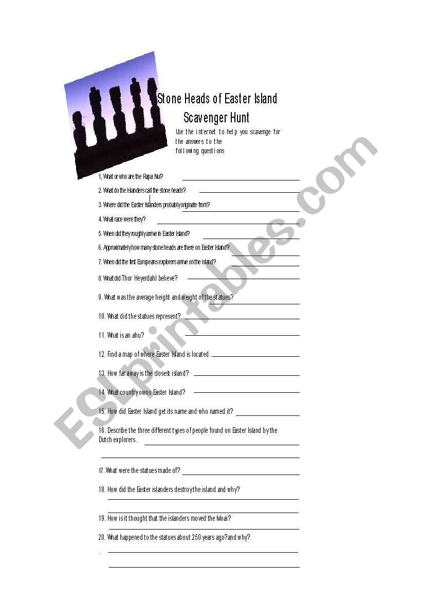 Easter Island Scavenger Hunt worksheet