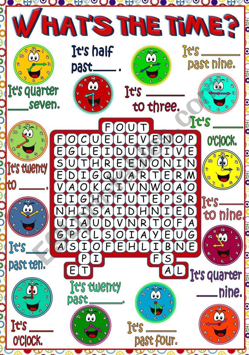 WhatÂ´s the time? - WORDSEARCH (B&W included)