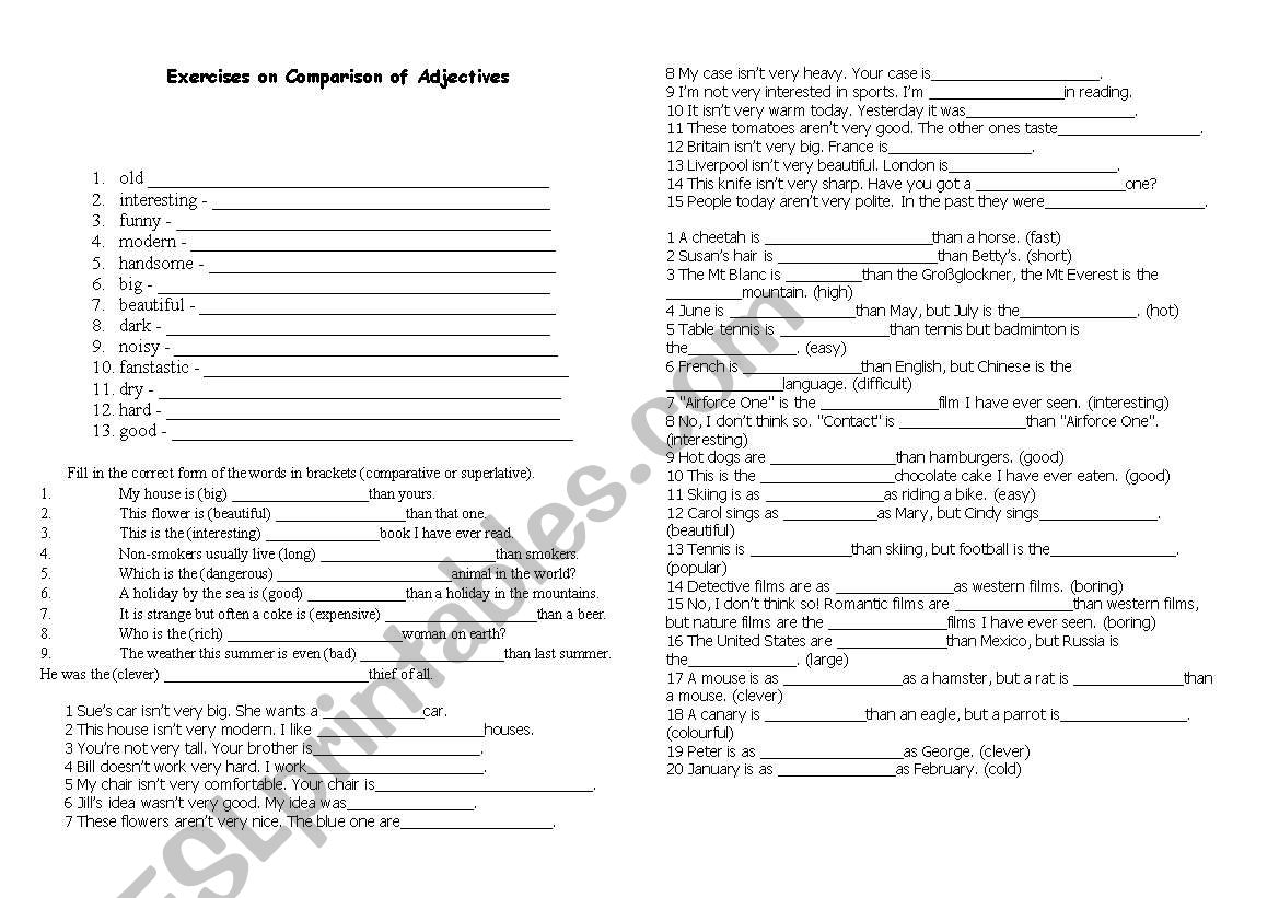 COMPARISON OF ADJECTIVES worksheet