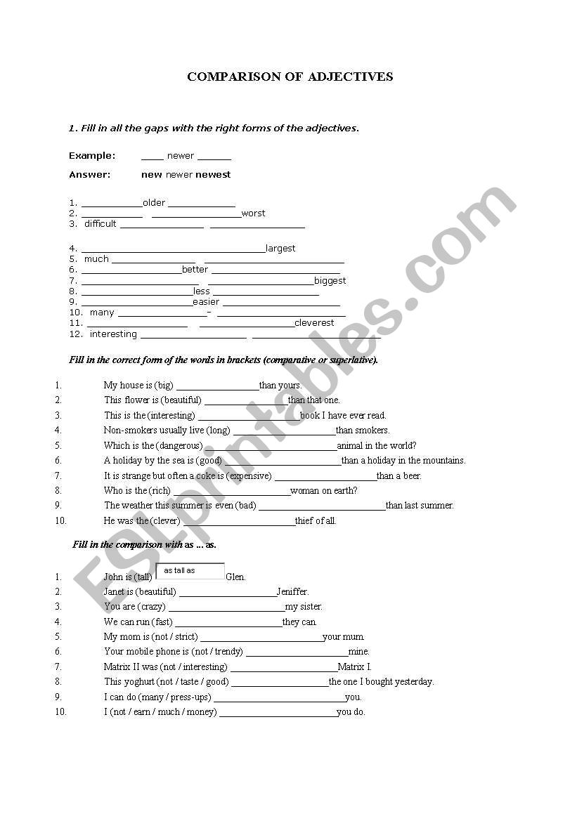 COMPARISON OF ADJECTIVES EXERCISES