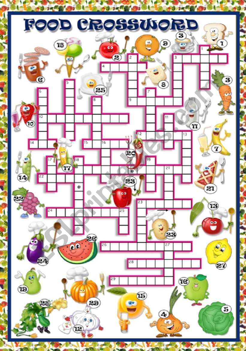 Food crossword worksheet