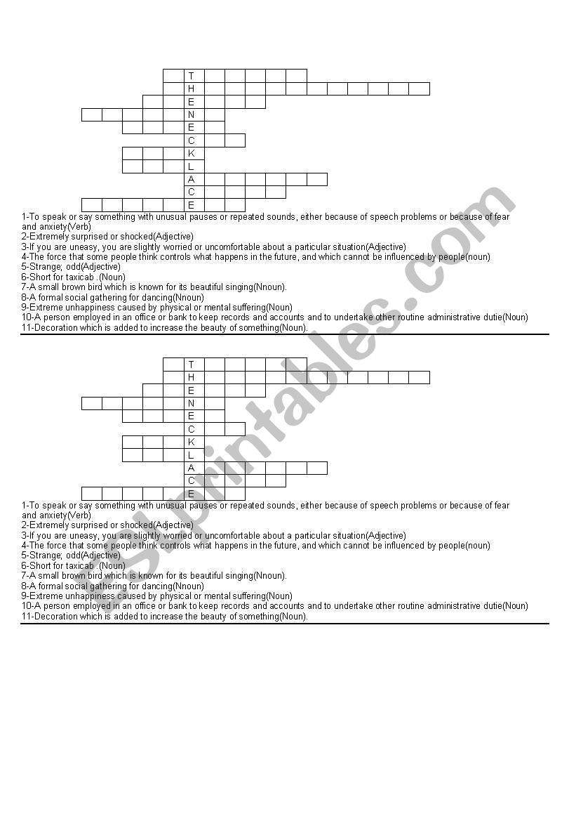 the necklace wordsearch worksheet