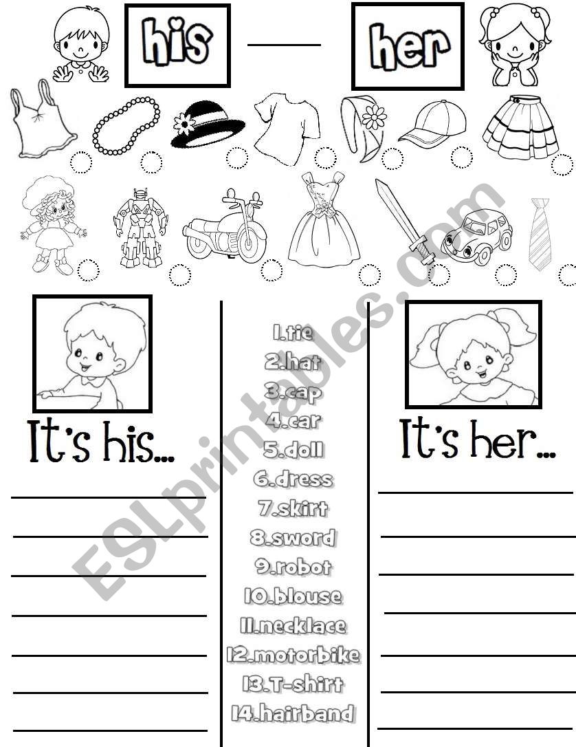 His -Her (practice sheet) worksheet