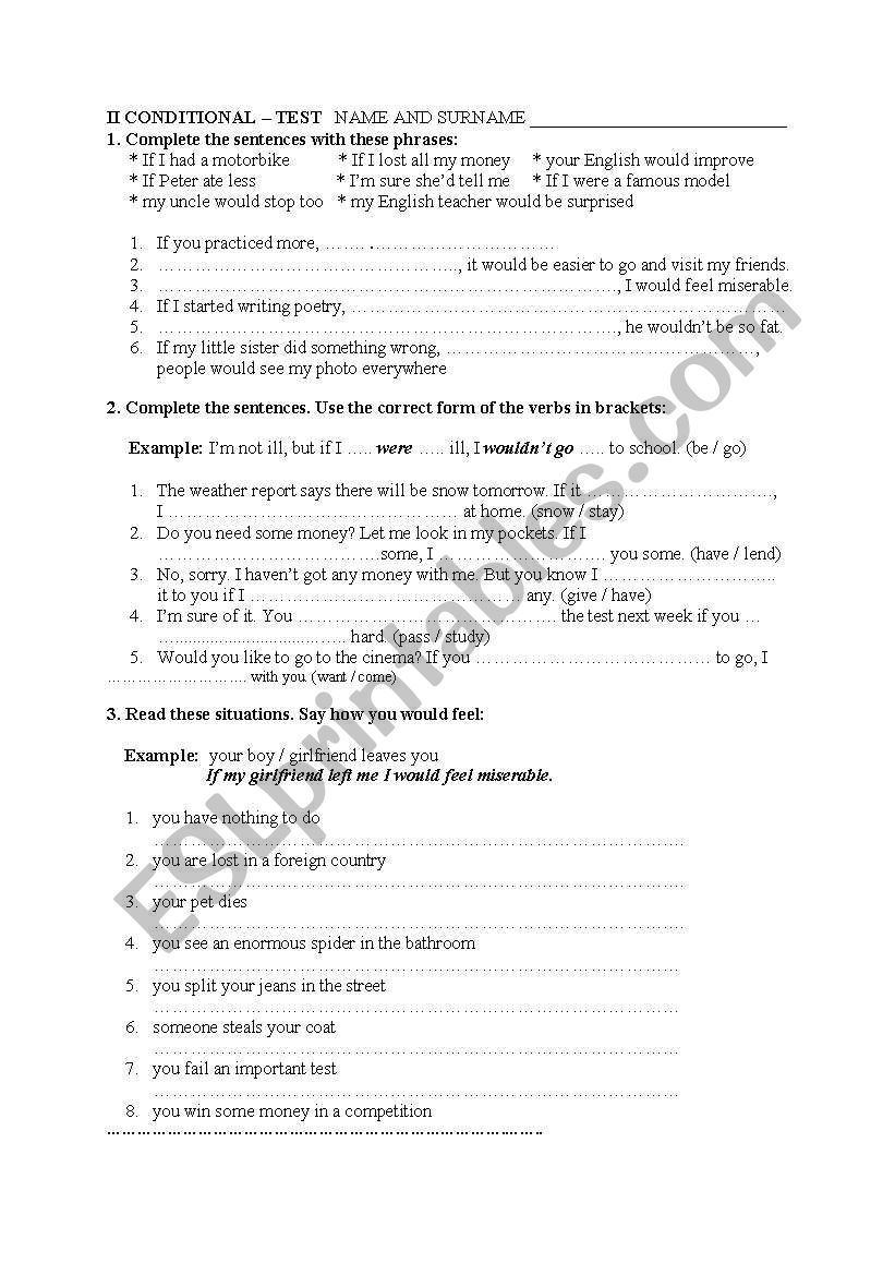 SECOND CONDITIONAL TEST worksheet