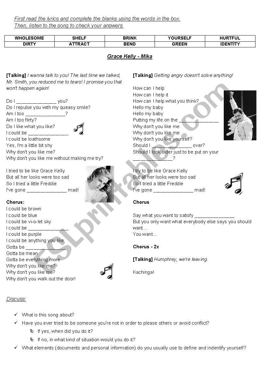 Mika - song: Grace Kelly worksheet