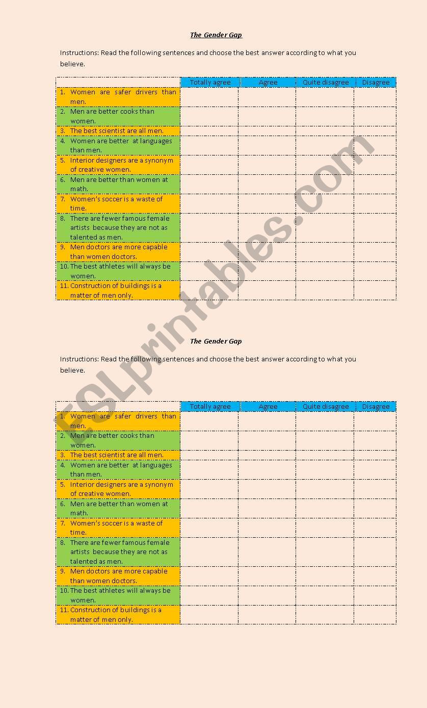 Gender Gap worksheet