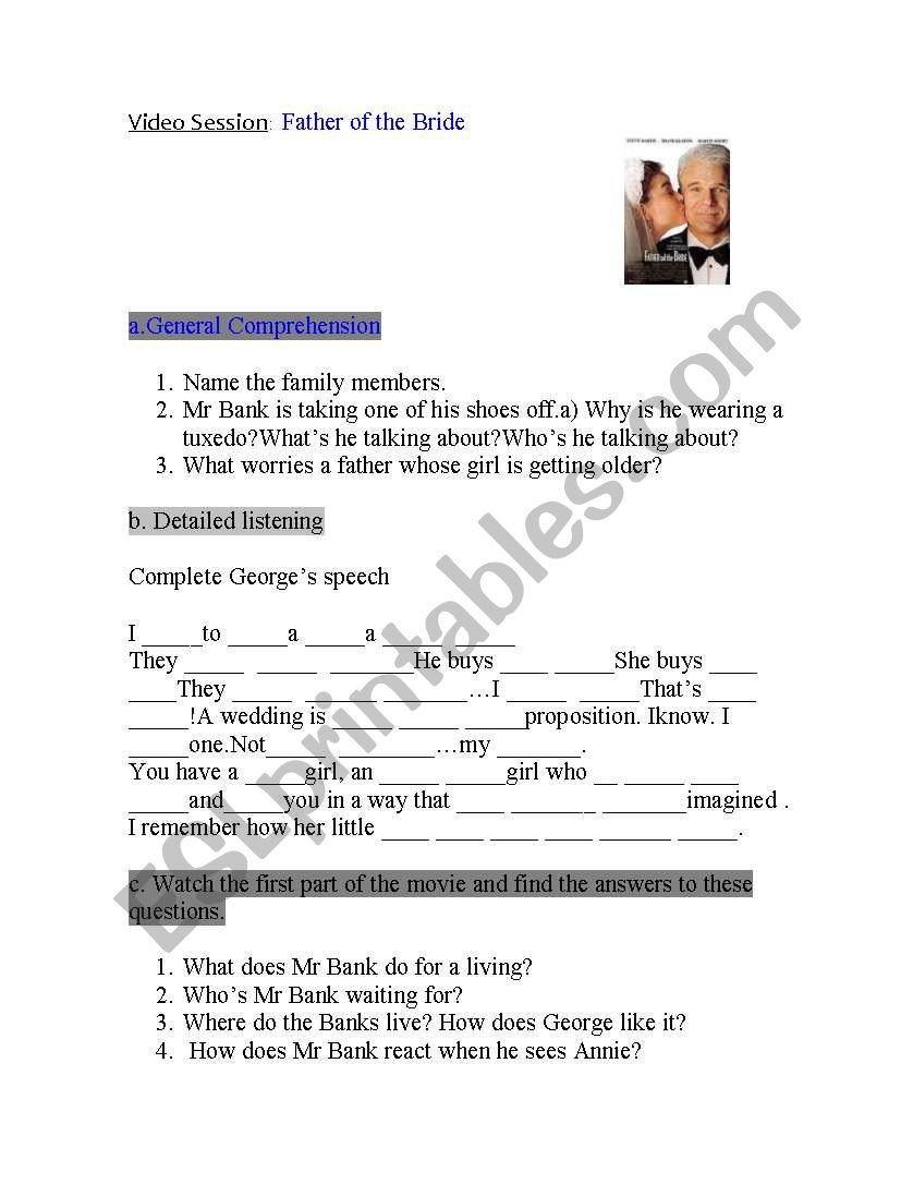 The Father of the Bride worksheet