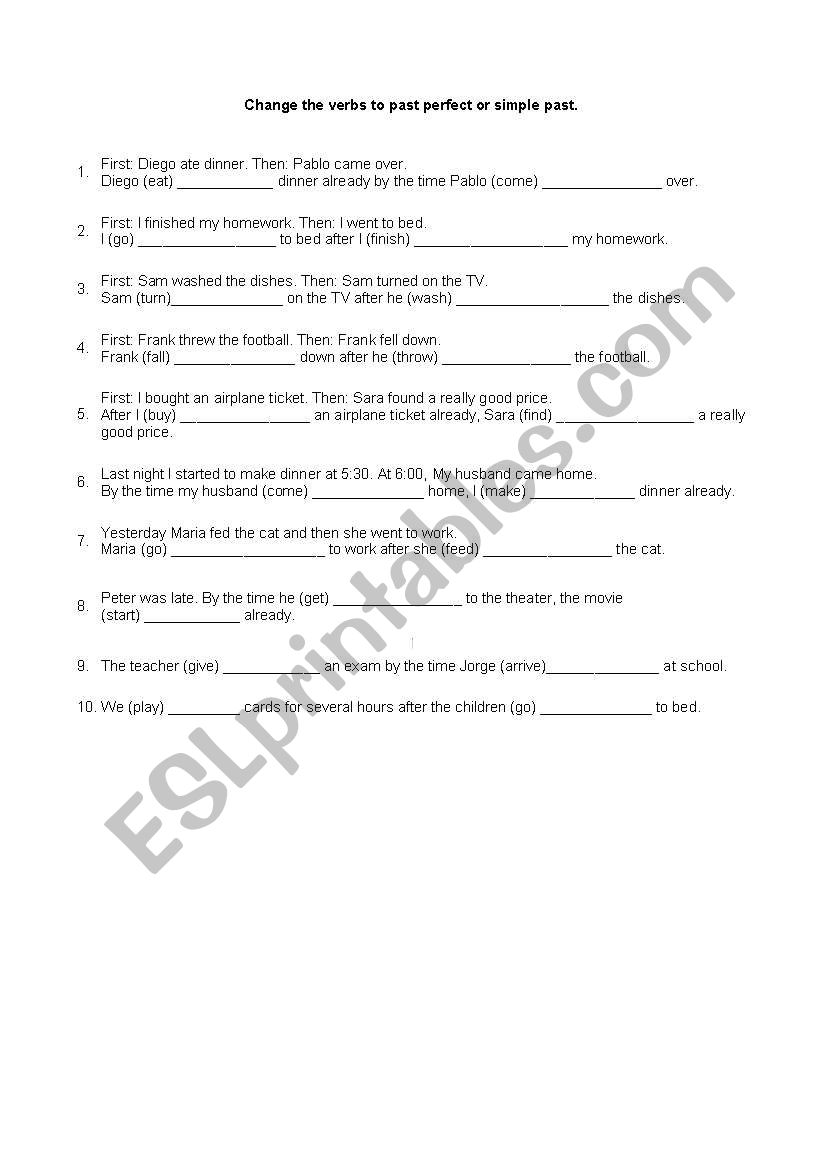 PAST PERFECT AND PAST SIMPLE worksheet