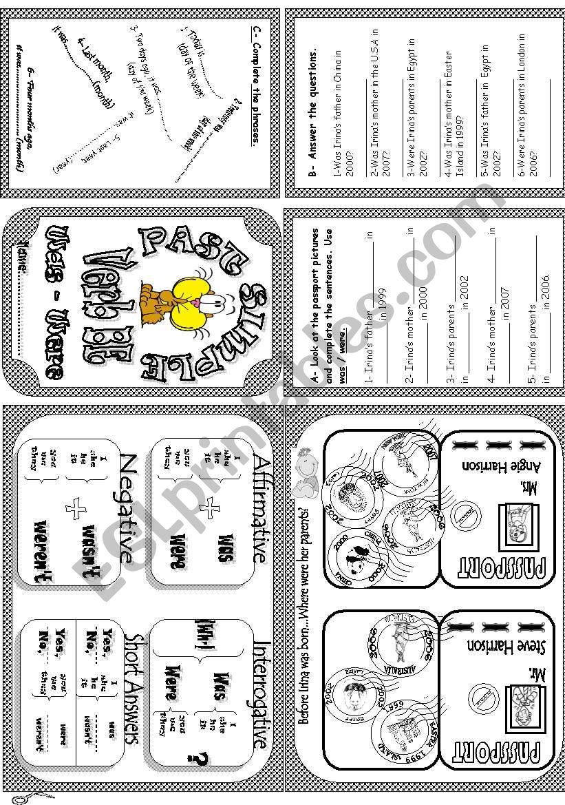 Past simple be mini book worksheet