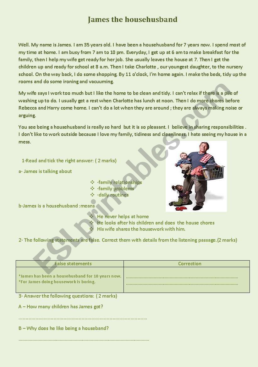 James the househusband worksheet