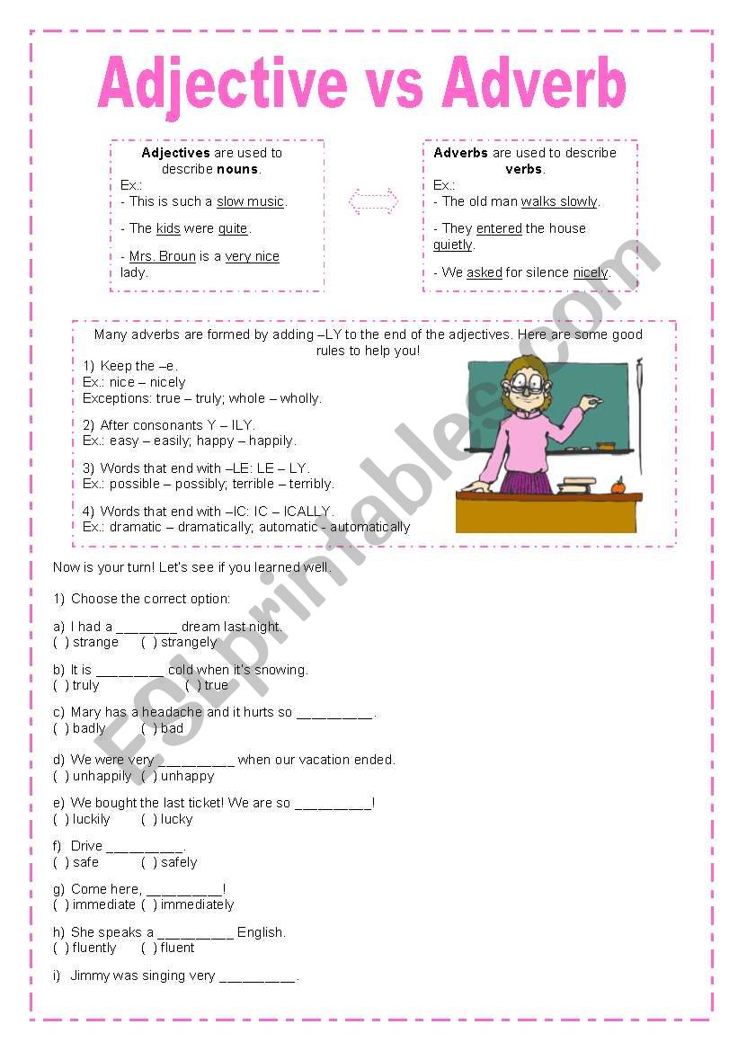 Adjectives vs. Adverbs worksheet