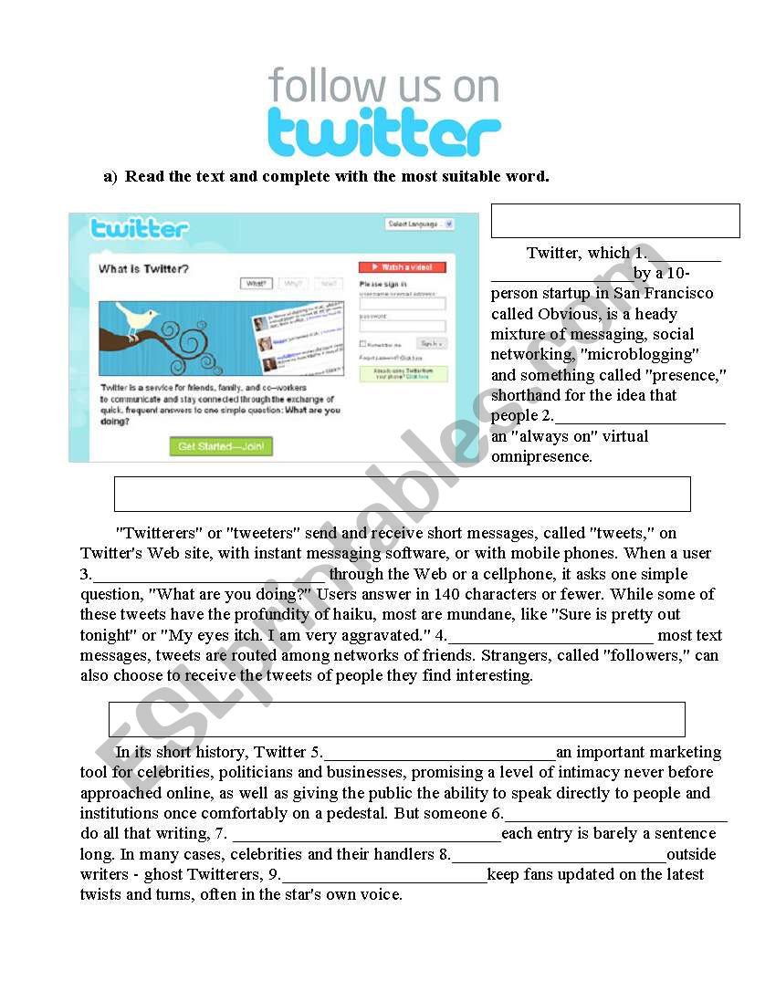 Reading Comprehension and Exercises:Twitter