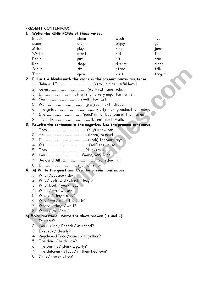 PRESENT CONTINUOUS worksheet