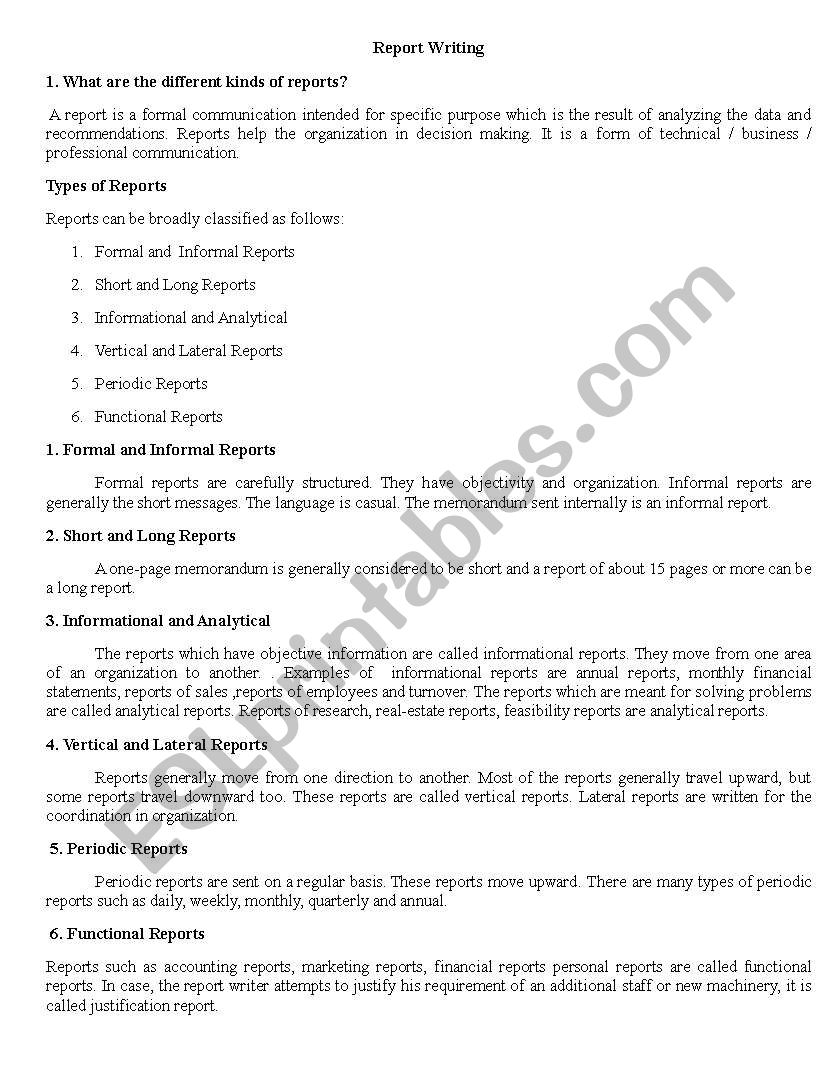 Report Writing and Reporting Structures