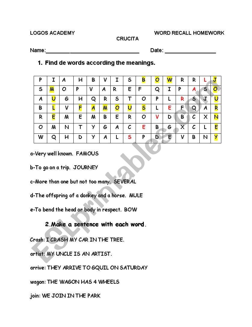 Vocabulary worksheet