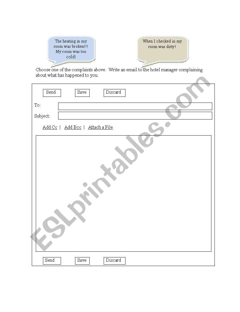Writing an email to complain worksheet