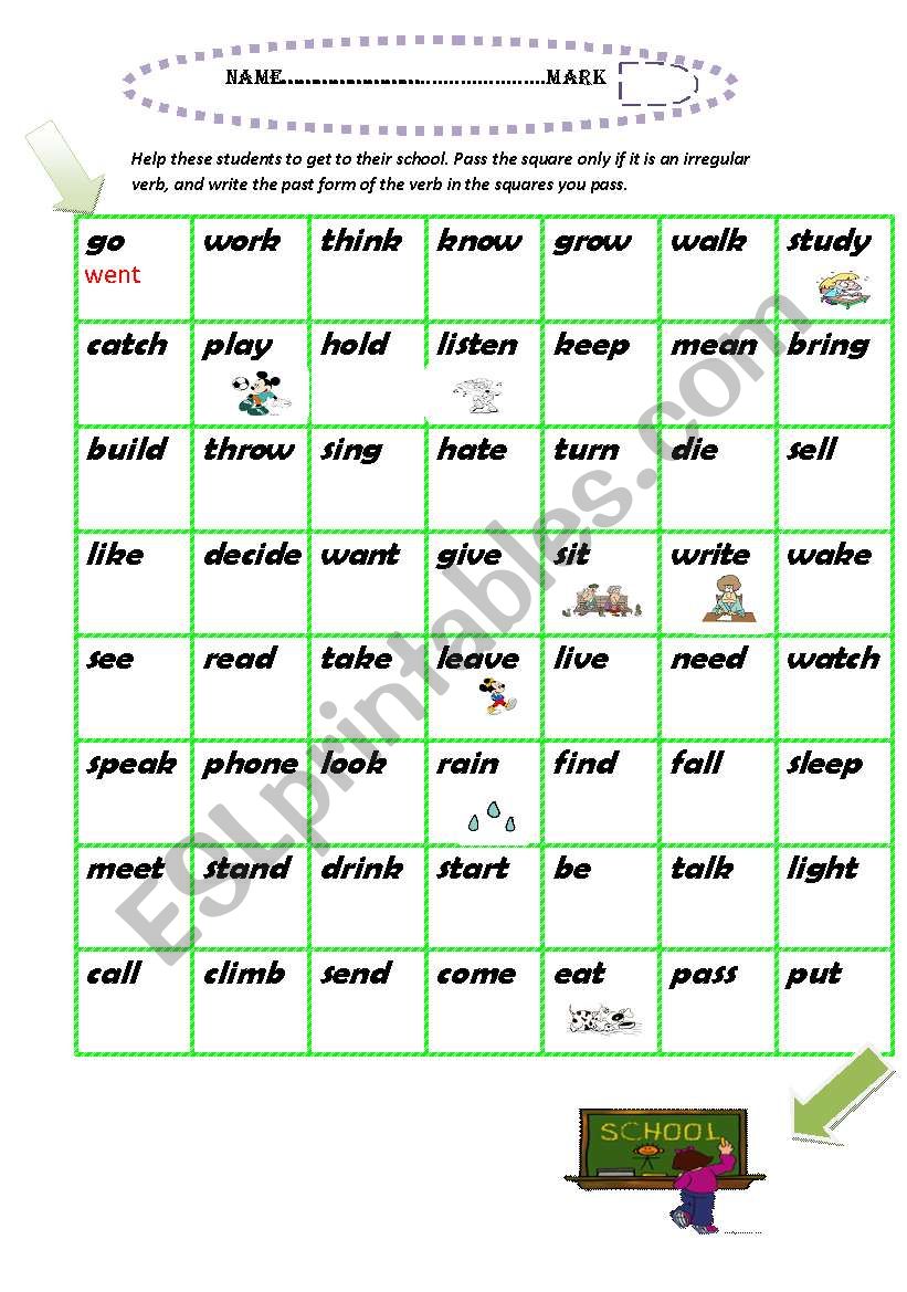 maze 1 irregular verbs +key worksheet