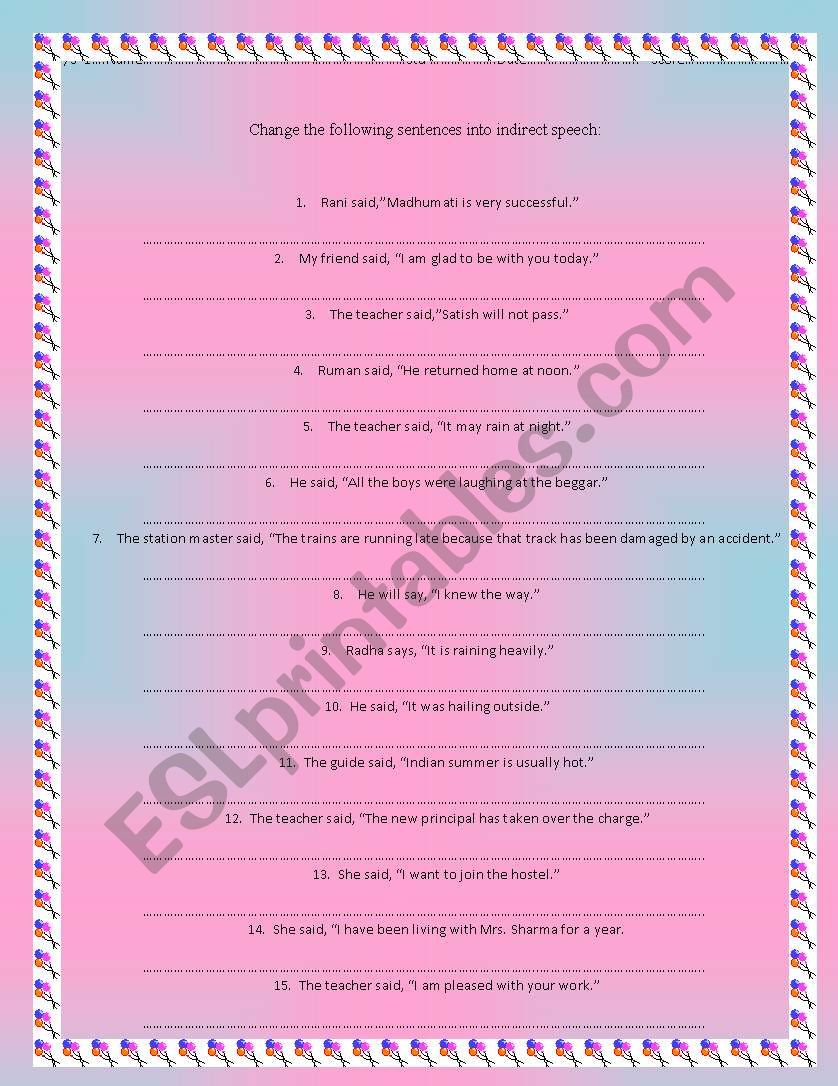 Direct Indirect Speech Worksheet 2