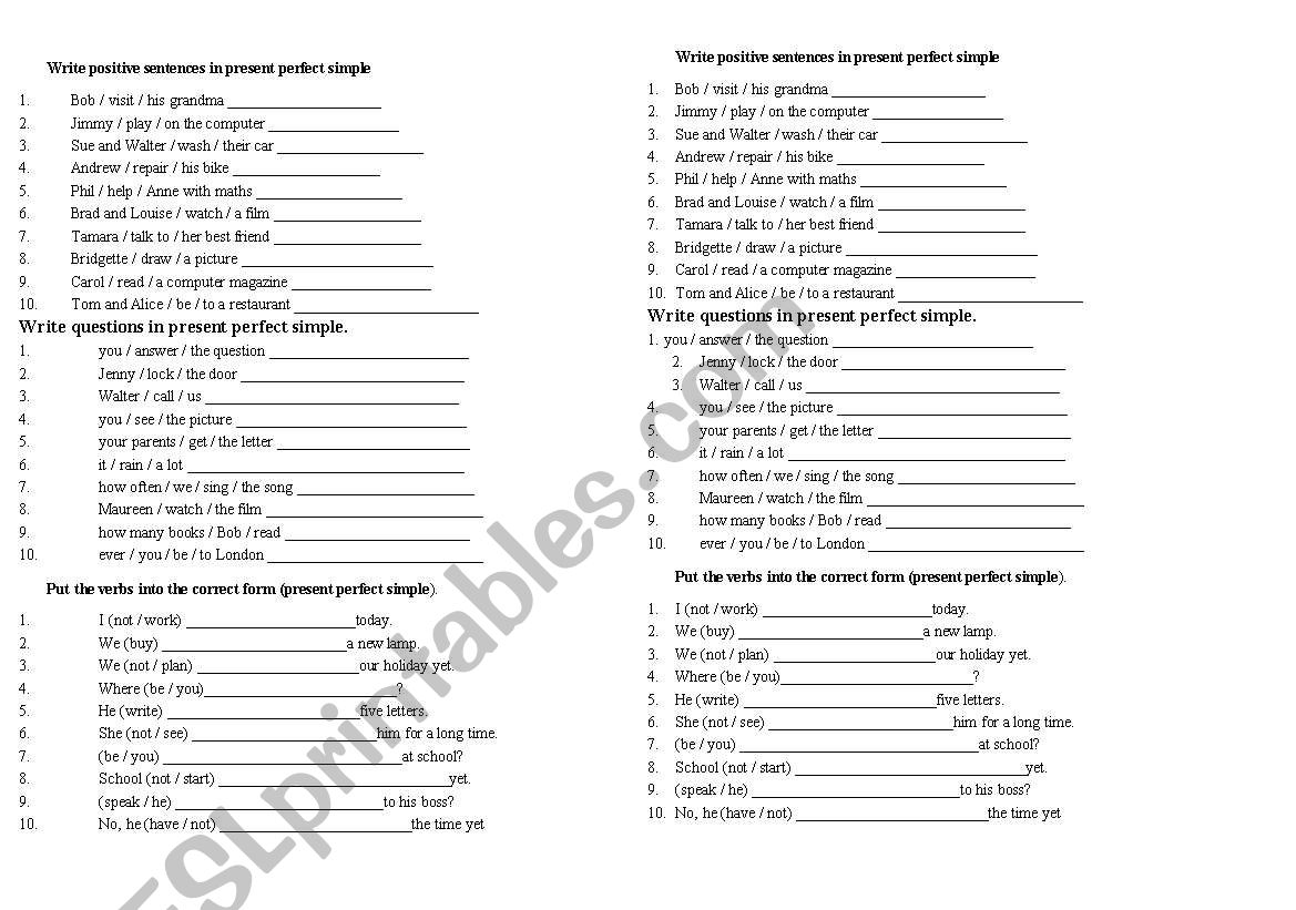 PRESENT PERFECT worksheet