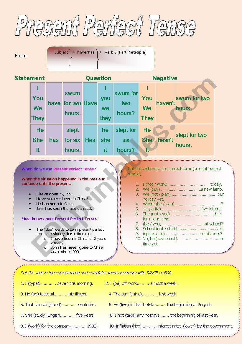 present perfect tense worksheet