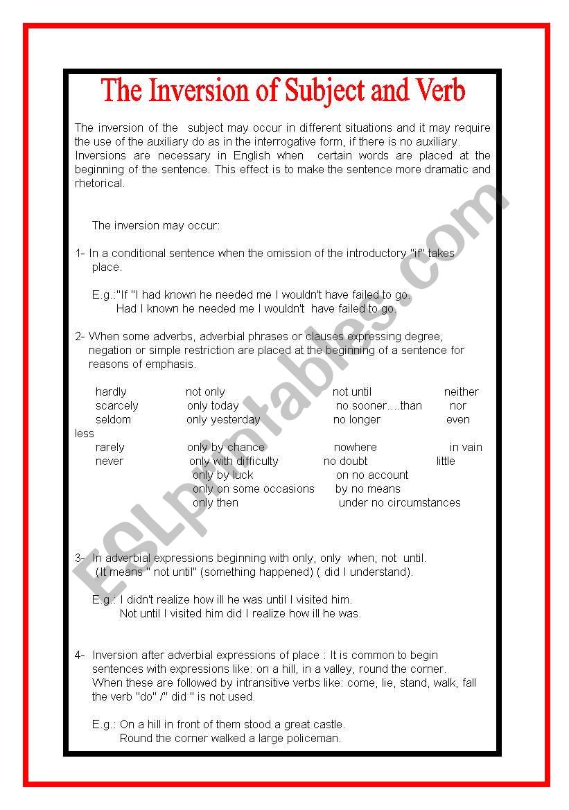 subject inversion worksheet