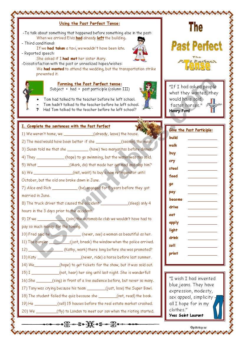 The Past Perfect Tense worksheet