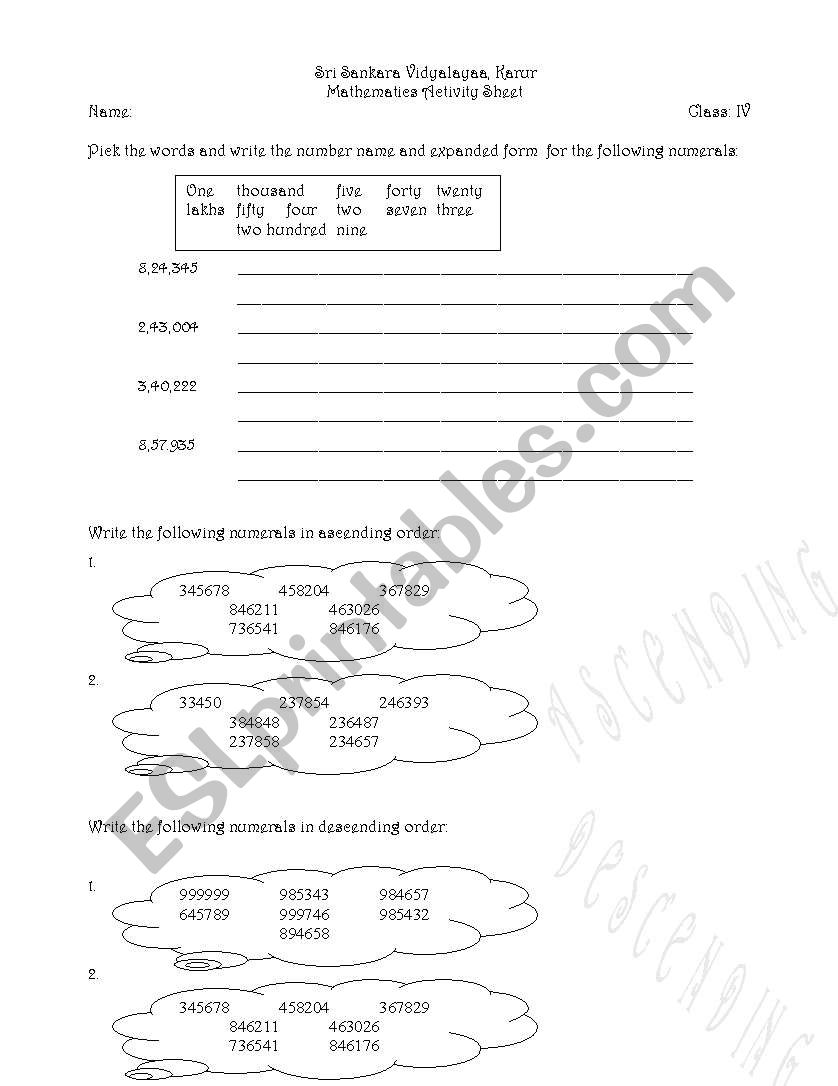 Large Number worksheet