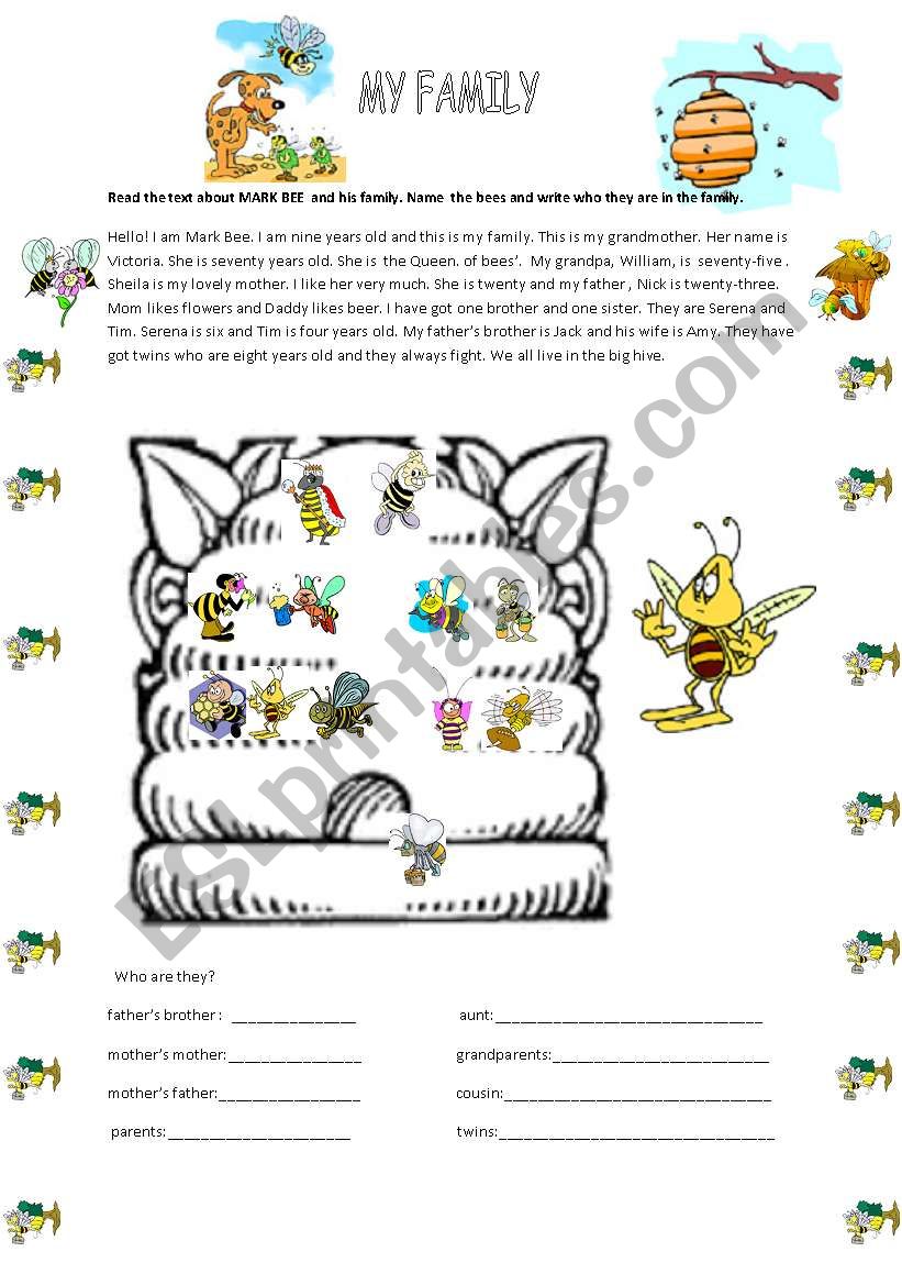 MY BEE FAMILY worksheet