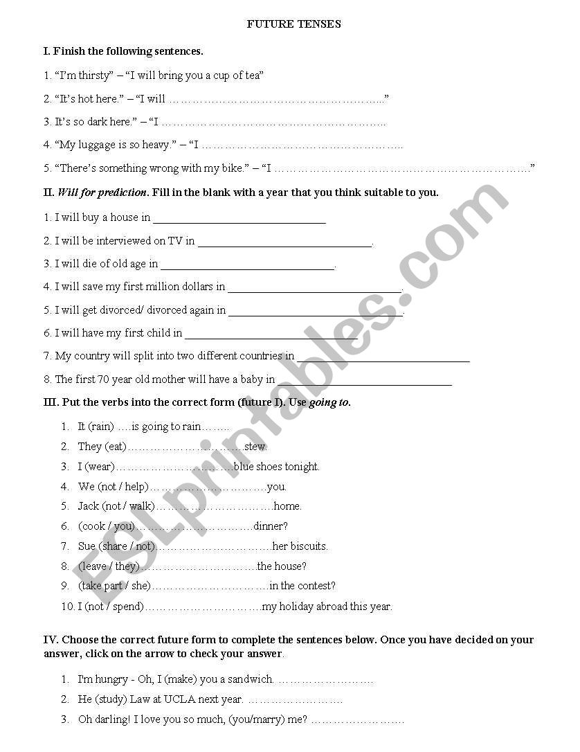 future tenses worksheet