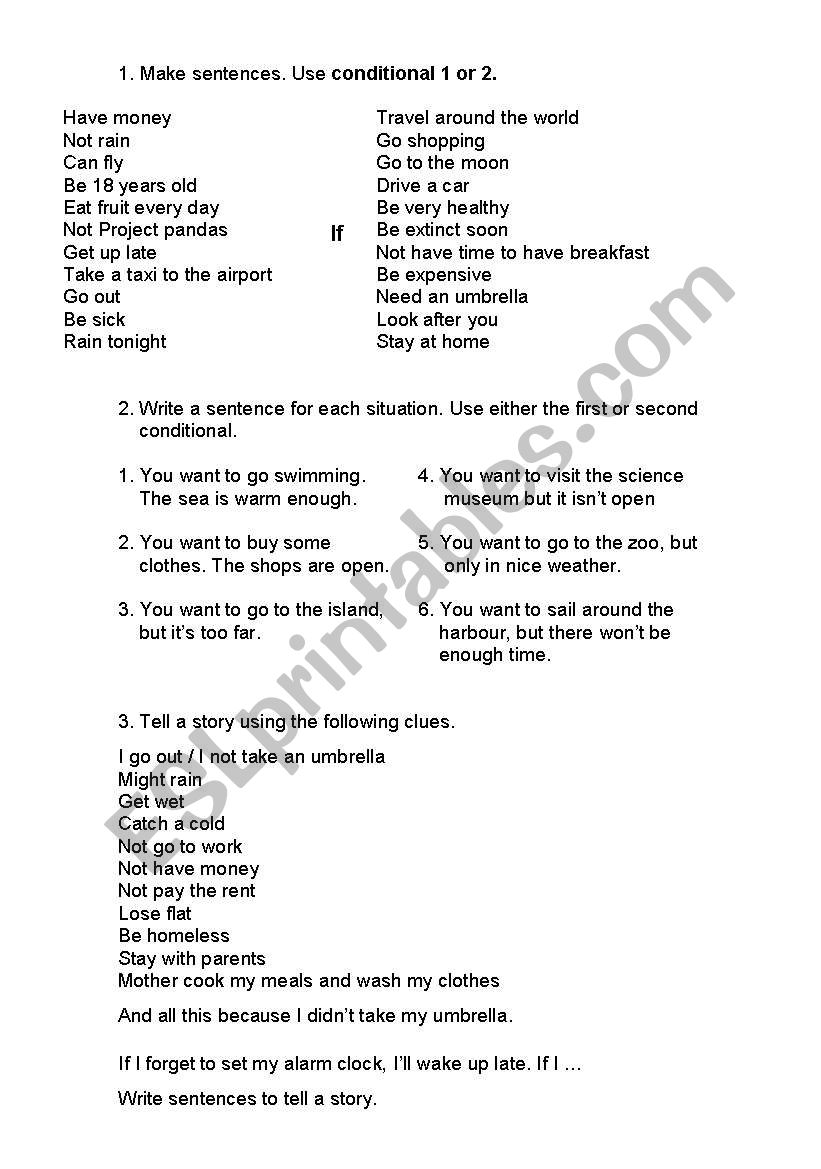 Conditional 1 and 2 worksheet