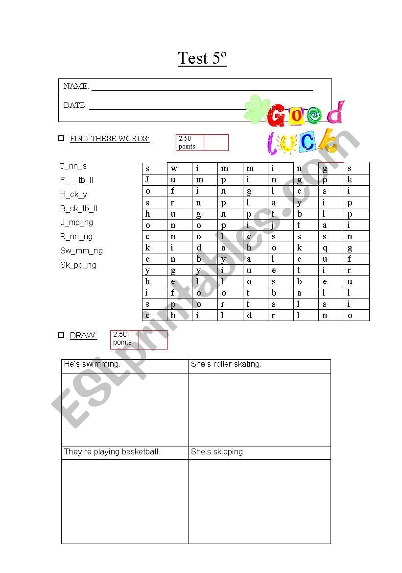 TEST 5 worksheet