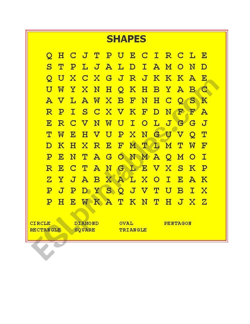 Shapes word search worksheet