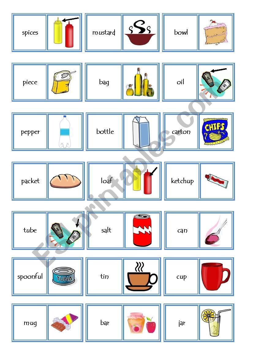 Spices and quantities domino worksheet