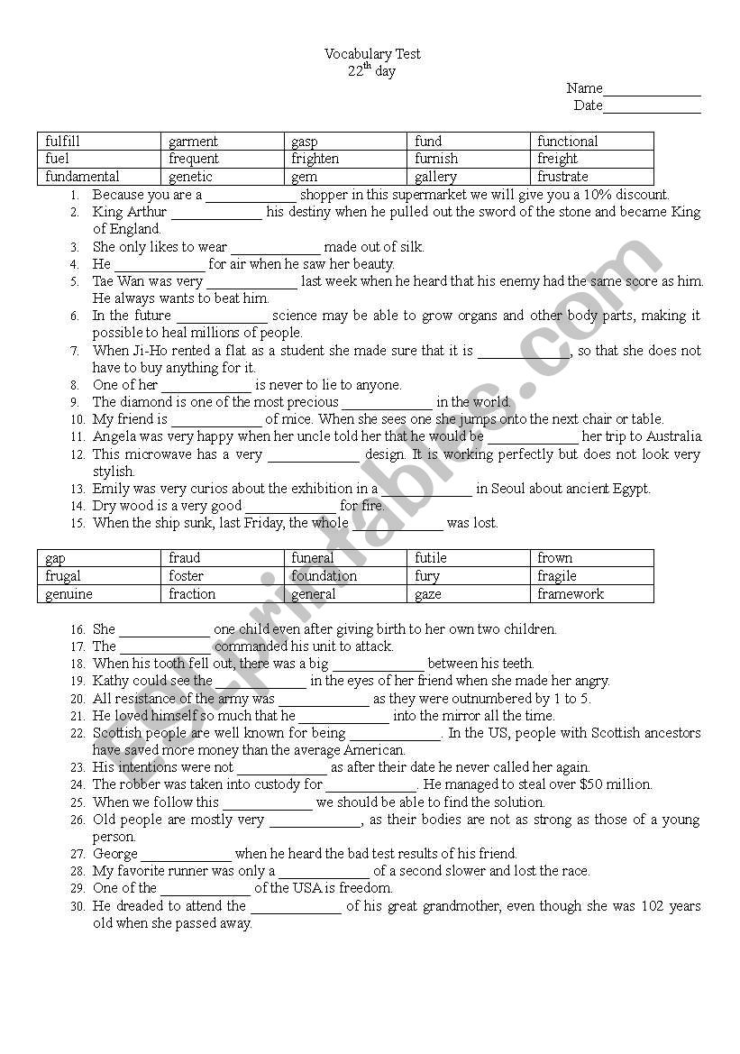 Vocabulary Test Day 22 (LinguaForum)