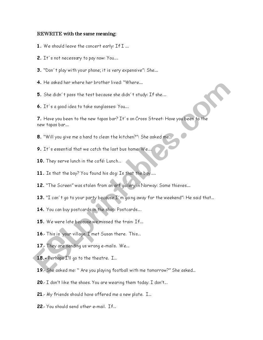 rewriting sentences worksheet