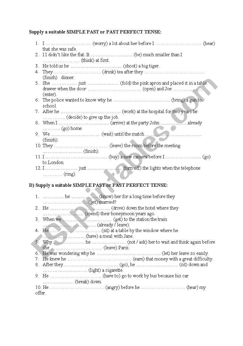 PAST SIMPLE OR PAST PERFECT worksheet