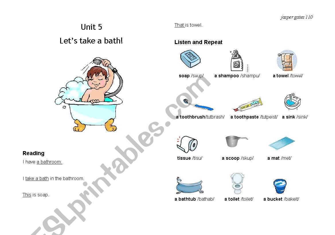 English worksheets Unit 5 Let´s Take a Bath