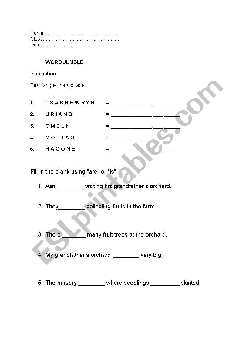 jumble word fruit worksheet